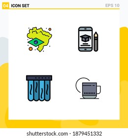 Pack of 4 Modern Filledline Flat Colors Signs and Symbols for Web Print Media such as brazil; pool; cap; mobile; tea Editable Vector Design Elements