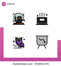Pack of 4 Modern Filledline Flat Colors Signs and Symbols for Web Print Media such as bowl; halloween; globe; mat; scary Editable Vector Design Elements