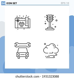 Pack of 4 Modern Filledline Flat Colors Signs and Symbols for Web Print Media such as birthday; service; city; light; night Editable Vector Design Elements
