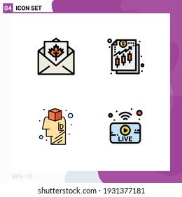 Pack of 4 Modern Filledline Flat Colors Signs and Symbols for Web Print Media such as card; brain; mail; finance; design Editable Vector Design Elements