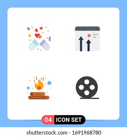 Pack of 4 Modern Flat Icons Signs and Symbols for Web Print Media such as capsule; growth; love; browser; bonfire Editable Vector Design Elements