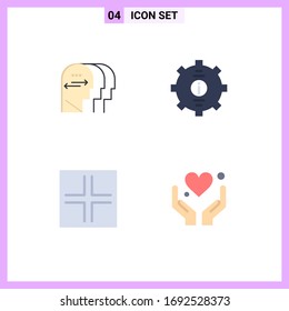 Paquete de 4 símbolos y símbolos modernos de iconos planos para medios impresos en la Web, como la personalidad; flechas; cabeza; ayuda; signos Elementos de diseño de vectores editables