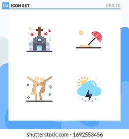 Pack of 4 Modern Flat Icons Signs and Symbols for Web Print Media such as chapel; choreography; wedding; holiday; party Editable Vector Design Elements