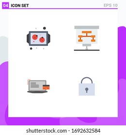 Pack of 4 Modern Flat Icons Signs and Symbols for Web Print Media such as baking; business; tray; presentation; credit card Editable Vector Design Elements