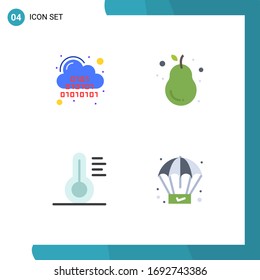 Paquete de 4 símbolos y símbolos modernos de iconos planos para medios de impresión web, como binarios; fresco; digital; frutas; elementos de diseño de vectores editables para termómetros