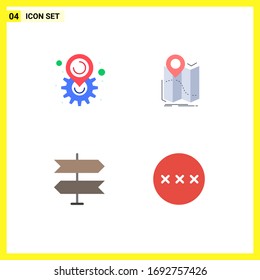 Paquete de 4 símbolos y símbolos modernos de iconos planos para medios de impresión en la Web, como por ejemplo, equipos; dirección; establecimiento; mapa; elementos de diseño de vectores editables de puntero