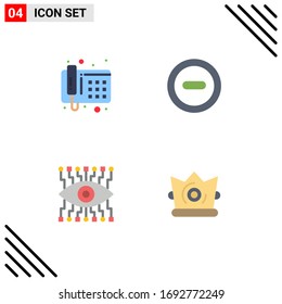 Paquete de 4 símbolos y símbolos modernos de iconos planos para medios impresos en la Web, como la comunicación; mejor; medios de comunicación; ojo; materiales de diseño de vectores editables para rey