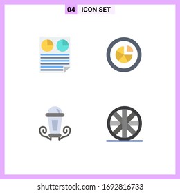 Pack of 4 Modern Flat Icons Signs and Symbols for Web Print Media such as data; report; pie; chart; night Editable Vector Design Elements