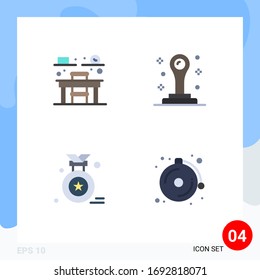 Pack of 4 Modern Flat Icons Signs and Symbols for Web Print Media such as chair; alarm; office; award; school Editable Vector Design Elements