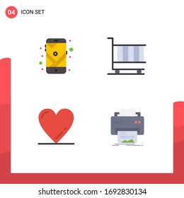 Pack of 4 Modern Flat Icons Signs and Symbols for Web Print Media such as gps; heart; route; finance; love Editable Vector Design Elements