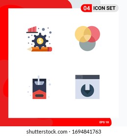 Pack of 4 Modern Flat Icons Signs and Symbols for Web Print Media such as analysis process; server download; gear; hobbies; 5 Editable Vector Design Elements