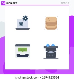 Paquete de 4 modernos iconos planos y símbolos para medios de impresión en la Web, como portátiles; centro; carne de vacuno; alimentos; elementos de diseño de vectores editables de contacto