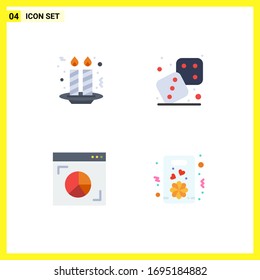 Paquete de 4 símbolos y símbolos modernos de iconos planos para medios de impresión en la Web, como pasteles; gráfico; fiesta nocturna; juegos; materiales de diseño de vectores editables de marketing