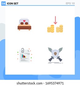 Paquete de 4 símbolos y símbolos modernos de iconos planos para medios de impresión web, como camas; archivos; boda; dinero; elementos de diseño de vectores editables de pin