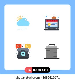 Pack of 4 Modern Flat Icons Signs and Symbols for Web Print Media such as cloud; shop; sun; shop; telephone Editable Vector Design Elements