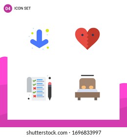 Paquete de 4 símbolos y símbolos modernos de iconos planos para medios de impresión en la Web, como las flechas; papel; corazón; ruptura; elementos de diseño de vectores editables en cama