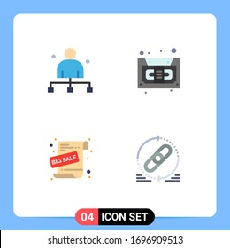 Pack of 4 Modern Flat Icons Signs and Symbols for Web Print Media such as boss; big sale; director; cassette; sale advertisement Editable Vector Design Elements