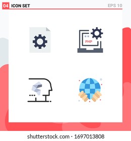 Paquete de 4 símbolos y símbolos modernos de iconos planos para medios de impresión web, como control; artificial; código; desarrollo; elementos de diseño de vectores editables humanos