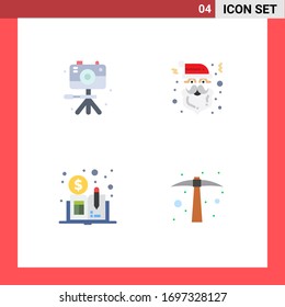 Pack of 4 Modern Flat Icons Signs and Symbols for Web Print Media such as video; distributed; hobby; santa; hard work Editable Vector Design Elements