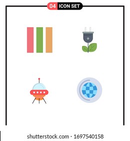 Pack of 4 Modern Flat Icons Signs and Symbols for Web Print Media such as column; ship; biomass; power; alien Editable Vector Design Elements