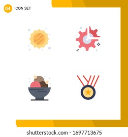 Paket mit 4 modernen Flachsymbolen Zeichen und Symbole für Web-Printmedien wie Sonne; Nachtisch; Fanggerät; brechen, Vektorillustration-Design-Elemente für Gruppen