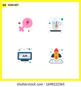 Pack of 4 Modern Flat Icons Signs and Symbols for Web Print Media such as feminism; time; cup; alarm; chart Editable Vector Design Elements