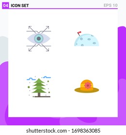Paquete de 4 símbolos y símbolos modernos de iconos planos para medios impresos en la Web, como empresas; otoño; visión; luna; elementos de diseño de vectores editables de hoja