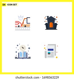 Pack of 4 Modern Flat Icons Signs and Symbols for Web Print Media such as accident; clock; truck; halloween; schedule Editable Vector Design Elements