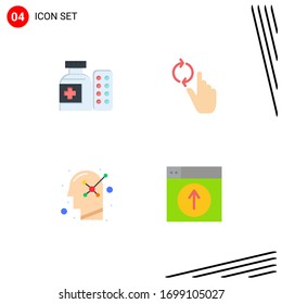 Paket mit 4 modernen Flachsymbolen Zeichen und Symbole für Web-Print-Medien wie Medizin; positiv; Krankenhaus; aktualisieren; Gestaltungselemente für Vektorillustrationen des menschlichen Geistes