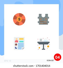 Pack of 4 Modern Flat Icons Signs and Symbols for Web Print Media such as coin; page; jacket; analytics; breakfast Editable Vector Design Elements