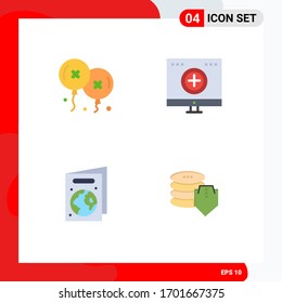 Paket mit 4 modernen Flachsymbolen Zeichen und Symbole für Web-Print-Medien wie z. B. Ballons; Erdtag; Feiern; Krankenhaus; Vektorillustration-Design-Elemente für Buchbearbeitung