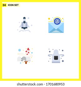 Paquete de 4 símbolos y símbolos modernos de iconos planos para medios de impresión en Internet, como el lanzamiento; correo; correo electrónico; casilla; materiales de diseño de vectores editables para cocinar