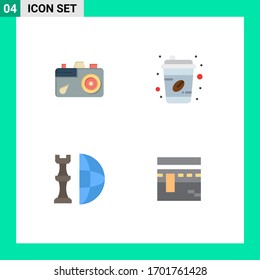 Pack of 4 Modern Flat Icons Signs and Symbols for Web Print Media such as camera; global; picture; cup; piece Editable Vector Design Elements