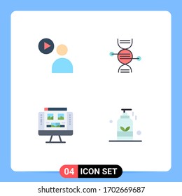 Pack of 4 Modern Flat Icons Signs and Symbols for Web Print Media such as user; computer; watch; medical; screen Editable Vector Design Elements