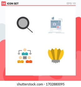 Pack of 4 Modern Flat Icons Signs and Symbols for Web Print Media such as search; communication; machine; connection; fins Editable Vector Design Elements