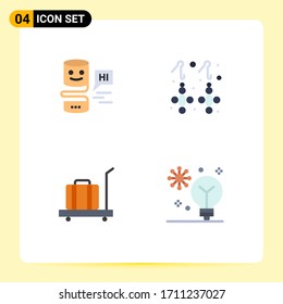Paket mit 4 modernen Flachsymbolen Zeichen und Symbole für Web-Print-Medien, wie z. B. Konversationsschnittstellen; Gepäck; großes Denken; Edelstein; Vektorillustration-Design-Elemente für Gewichtsbearbeitung