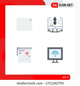 Pack of 4 Modern Flat Icons Signs and Symbols for Web Print Media such as document; route; pen; software; destination Editable Vector Design Elements
