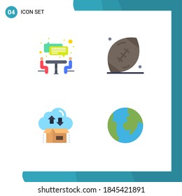 Paquete de 4 símbolos y símbolos modernos de iconos planos para medios de impresión web, como entrevistas; nube; fútbol americano; juego; elementos de diseño de vectores editables de paquete
