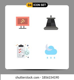 Paket mit 4 modernen Flachsymbolen Zeichen und Symbole für Web-Printmedien wie Computer; Laboratorium; Boje Zwischenablage; Modembearbeitbare Vectordesign-Elemente