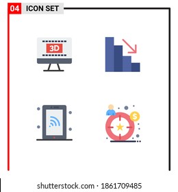 Paket mit 4 modernen Flachsymbolen Zeichen und Symbole für Web-Printmedien wie Kino; Technologie; online; Herbst; Käuferpersona Bearbeitbare Vectordesign-Elemente