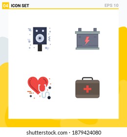 Pack of 4 Modern Flat Icons Signs and Symbols for Web Print Media such as speaker; health; party; power; stethoscope Editable Vector Design Elements