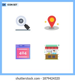 Pack of 4 Modern Flat Icons Signs and Symbols for Web Print Media such as research; code; setting; place; food Editable Vector Design Elements