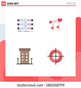 Pack of 4 Modern Flat Icons Signs and Symbols for Web Print Media such as server; song; database; node; house Editable Vector Design Elements