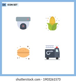 Pack of 4 Modern Flat Icons Signs and Symbols for Web Print Media such as camera; macaroni; autumn; cake; clipart Editable Vector Design Elements