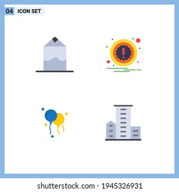 Paket mit 4 modernen flachen Symbolen Zeichen und Symbole für Web-Printmedien wie Creme; Grundbesitz; Alarm; Ballons; Bearbeitbare Vectordesign-Elemente für Gehäuse