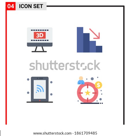 Pack of 4 Modern Flat Icons Signs and Symbols for Web Print Media such as cinema; technology; online; fall; buyer persona Editable Vector Design Elements