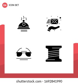 Pack of 4 Modern Solid Glyphs Signs and Symbols for Web Print Media such as dinner; galsses; love; envelope; view Editable Vector Design Elements