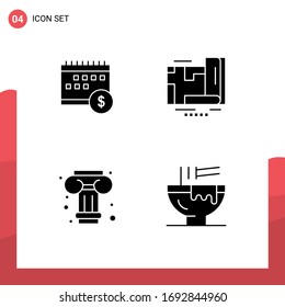 Pack of 4 Modern Solid Glyphs Signs and Symbols for Web Print Media such as calendar; navigation; money; gps; column Editable Vector Design Elements