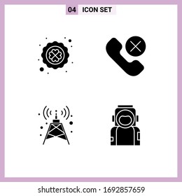 Pack of 4 Modern Solid Glyphs Signs and Symbols for Web Print Media such as clover; antenna; poker; mobile; tower Editable Vector Design Elements