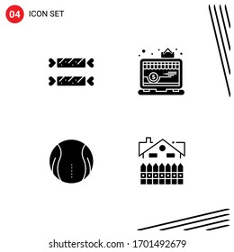 Pack of 4 Modern Solid Glyphs Signs and Symbols for Web Print Media such as sweet; tennis; holiday; shop; game Editable Vector Design Elements